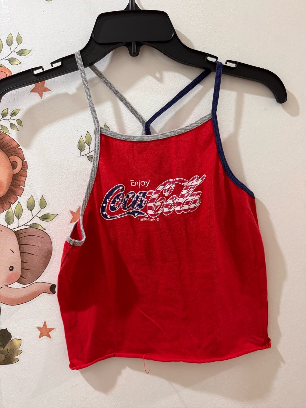 Coca-Cola Red Halter Logo Crop Top with Navy & Gray Trim